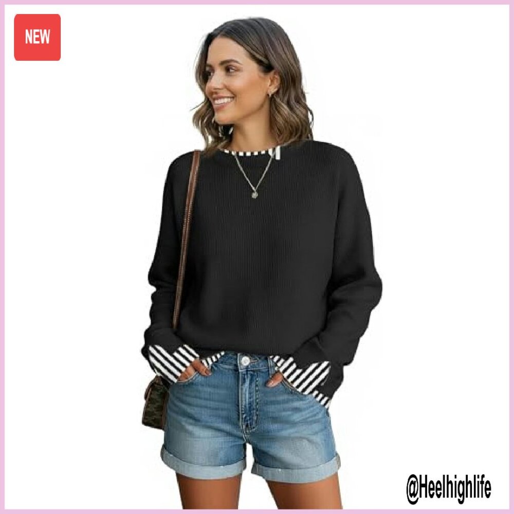 Oversized Knit Sweater Cozy Patchwork Pullover Te… - image 3